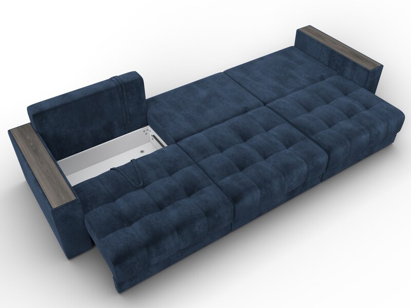 Диван прямой с декором Лига-049 НПБ Лонг, Велюр, TOWER 13 синий