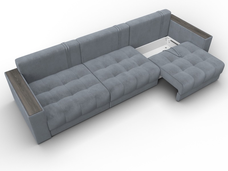 Диван прямой с декором Лига-049 НПБ Лонг, Велюр, TOWER 10 серый