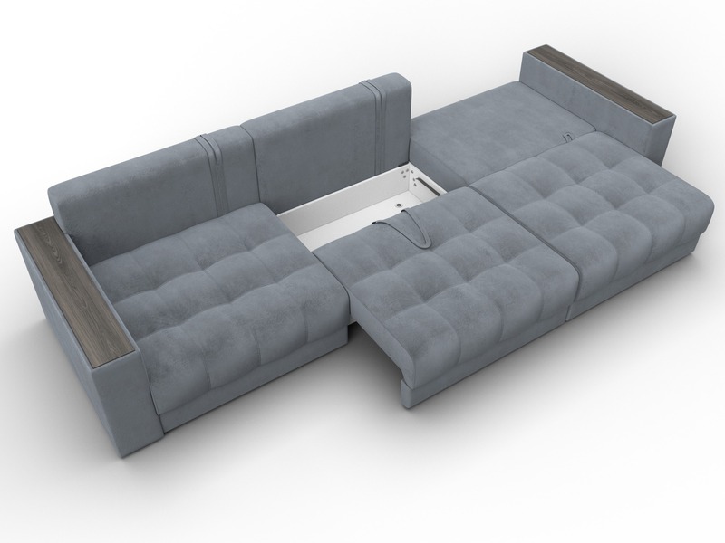 Диван прямой с декором Лига-049 НПБ Лонг, Велюр, TOWER 10 серый