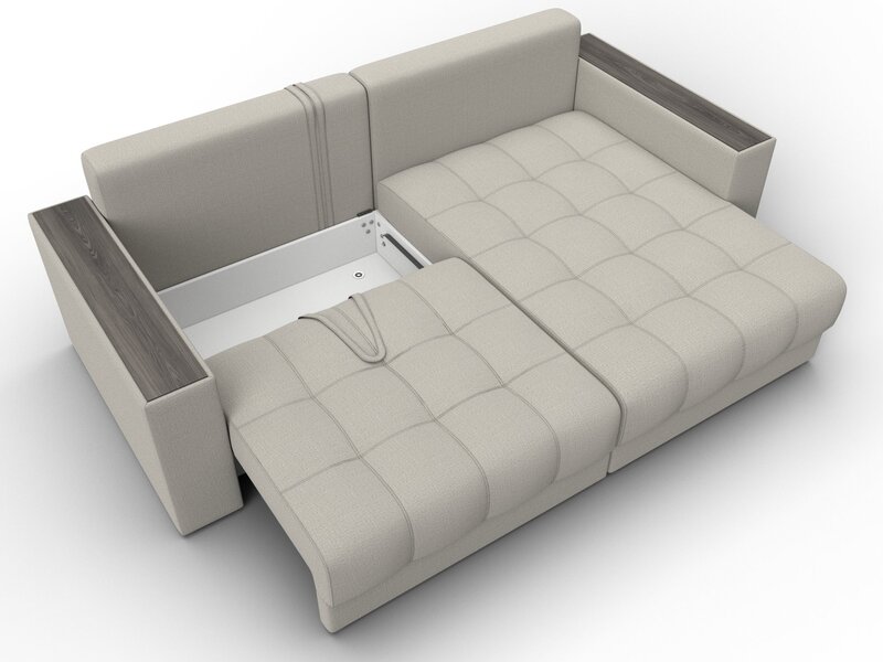 Диван угловой с декором Лига-049 НПБ, Рогожка, Амур 02 бежевый