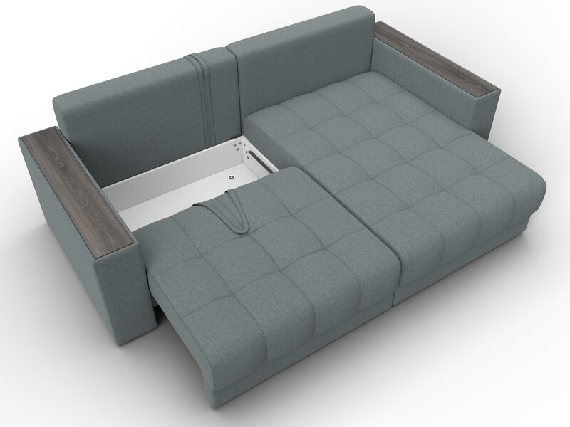 Диван угловой с декором Лига-049 НПБ, Рогожка, Амур 07 серый