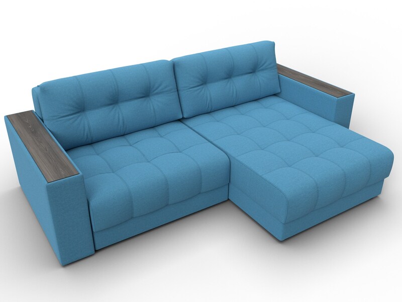 Диван угловой с декором Лига-049 НПБ, Рогожка, Амур 10 голубой