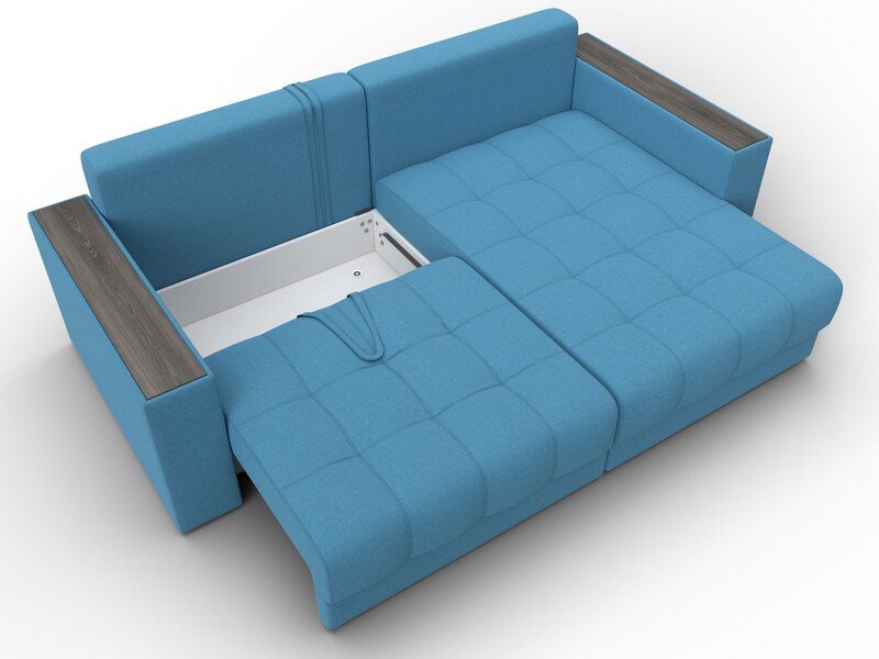 Диван угловой с декором Лига-049 НПБ, Рогожка, Амур 10 голубой