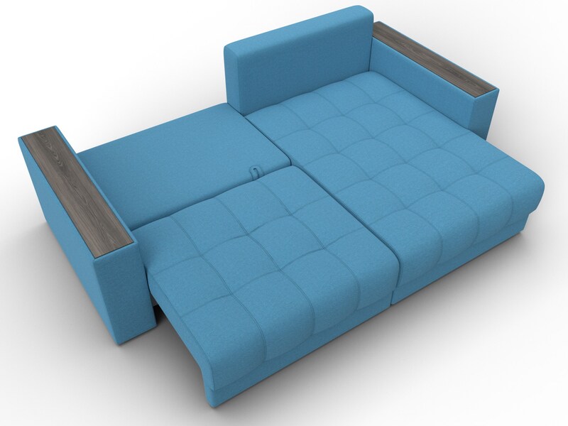 Диван угловой с декором Лига-049 НПБ, Рогожка, Амур 10 голубой
