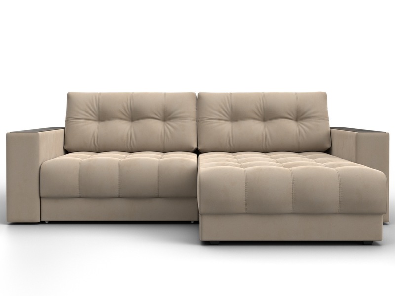 Диван угловой с декором Лига-049 НПБ, Велюр, SEVEN 729 бежевый