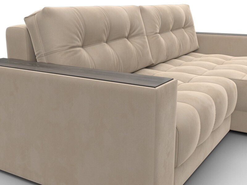 Диван угловой с декором Лига-049 НПБ, Велюр, SEVEN 729 бежевый