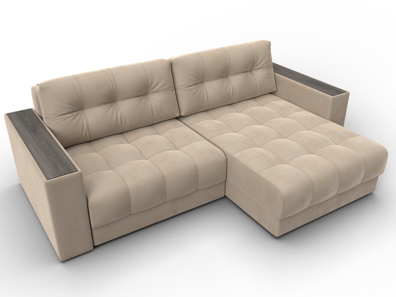 Диван угловой с декором Лига-049 НПБ, Велюр, SEVEN 729 бежевый