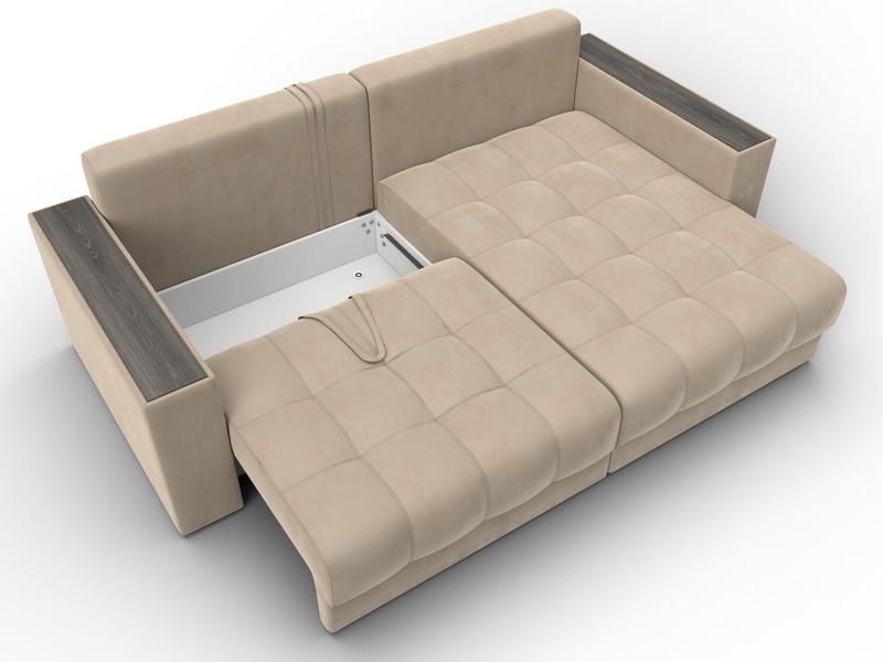 Диван угловой с декором Лига-049 НПБ, Велюр, SEVEN 729 бежевый