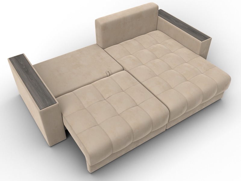 Диван угловой с декором Лига-049 НПБ, Велюр, SEVEN 729 бежевый