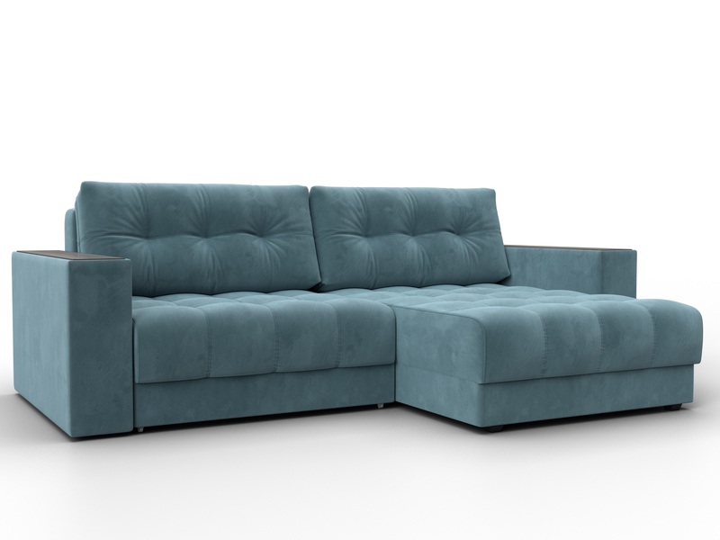 Диван угловой с декором Лига-049 НПБ, Велюр, SEVEN 113 бирюзовый