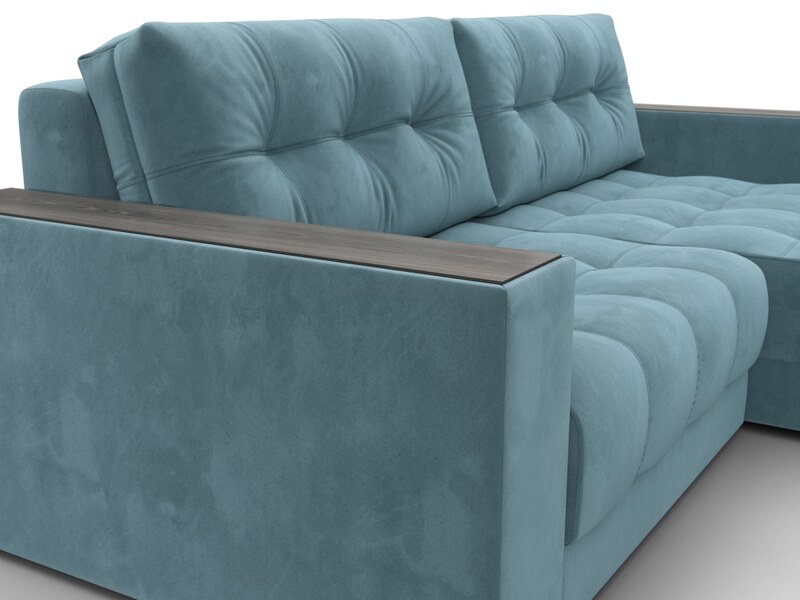 Диван угловой с декором Лига-049 НПБ, Велюр, SEVEN 113 бирюзовый