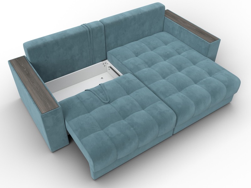 Диван угловой с декором Лига-049 НПБ, Велюр, SEVEN 113 бирюзовый