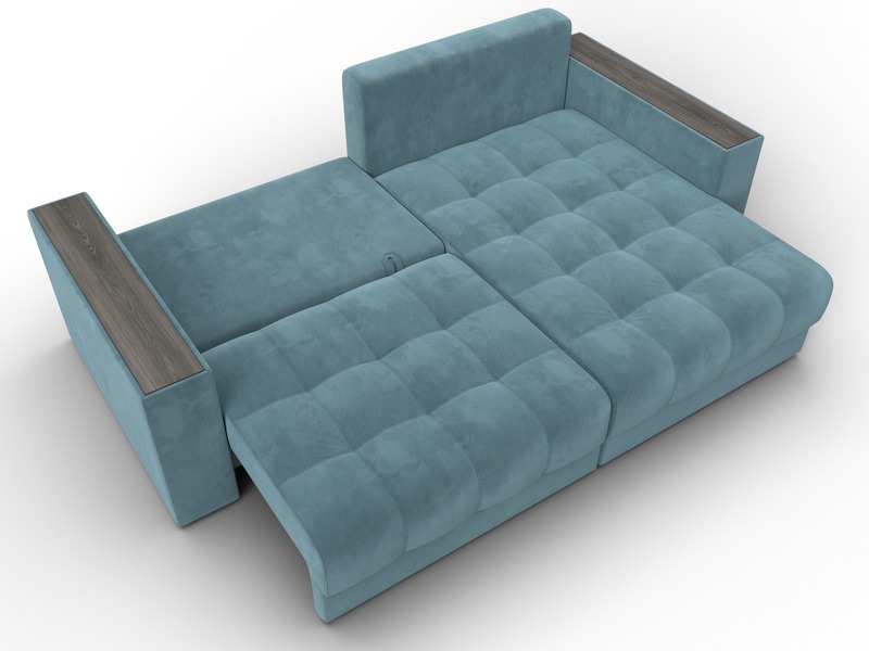 Диван угловой с декором Лига-049 НПБ, Велюр, SEVEN 113 бирюзовый