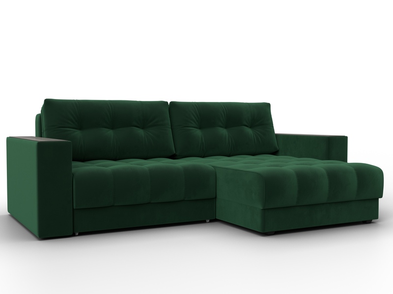 Диван угловой с декором Лига-049 НПБ, Велюр, SEVEN 626 зеленый