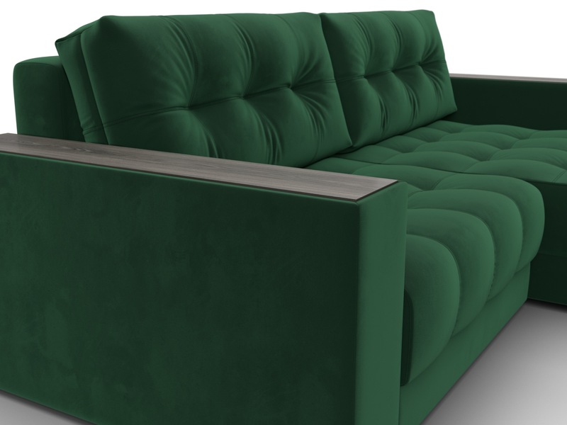 Диван угловой с декором Лига-049 НПБ, Велюр, SEVEN 626 зеленый