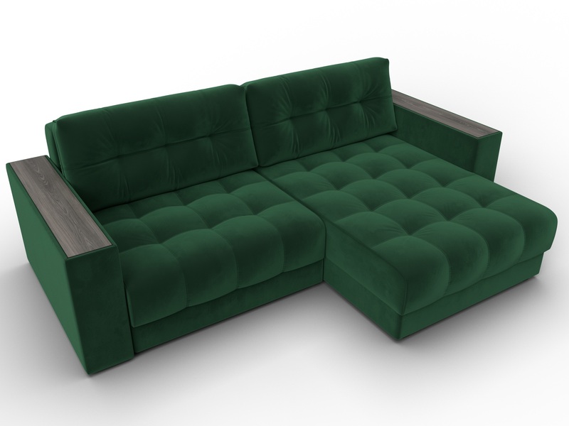 Диван угловой с декором Лига-049 НПБ, Велюр, SEVEN 626 зеленый