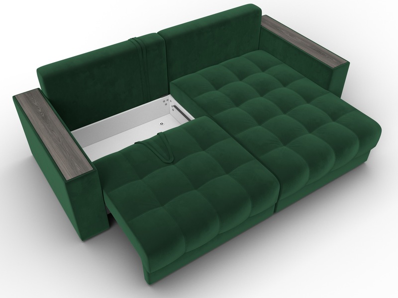 Диван угловой с декором Лига-049 НПБ, Велюр, SEVEN 626 зеленый