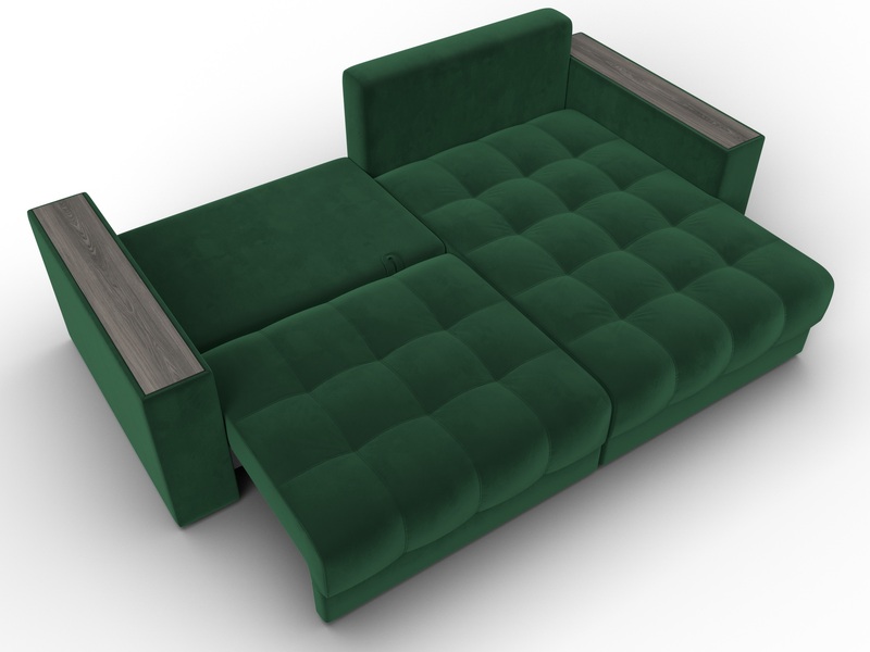 Диван угловой с декором Лига-049 НПБ, Велюр, SEVEN 626 зеленый