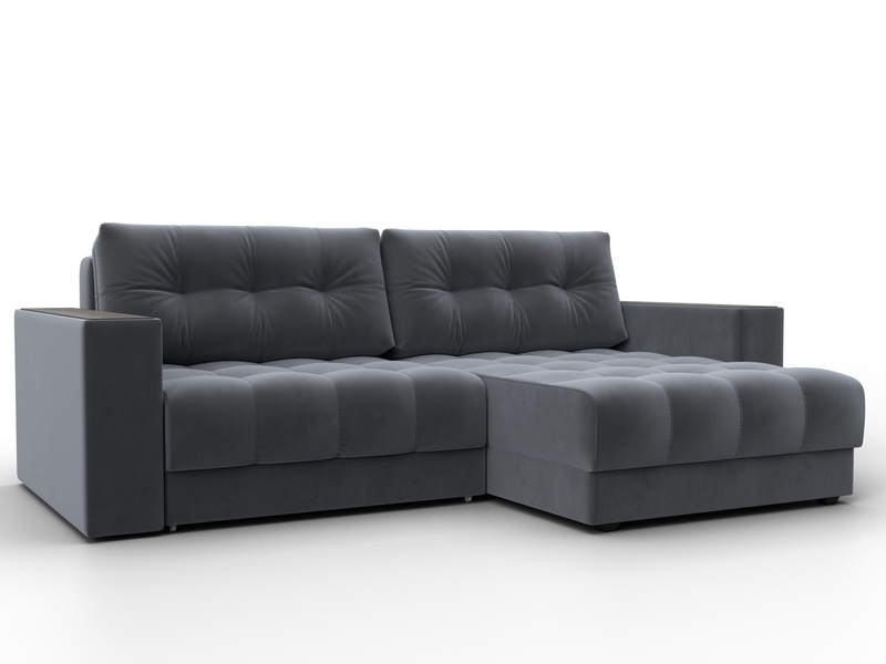 Диван угловой с декором Лига-049 НПБ, Велюр, SEVEN 17 серый