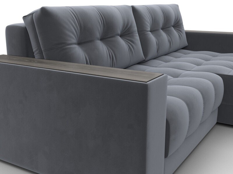 Диван угловой с декором Лига-049 НПБ, Велюр, SEVEN 17 серый