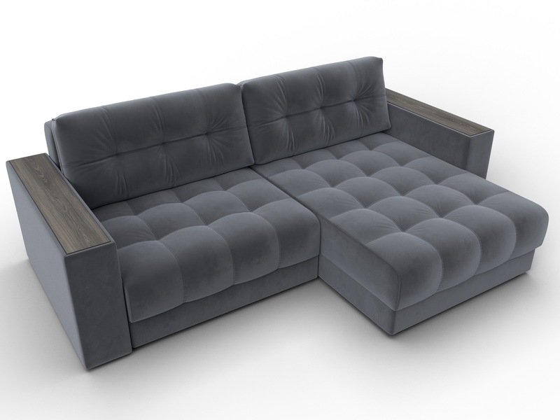 Диван угловой с декором Лига-049 НПБ, Велюр, SEVEN 17 серый
