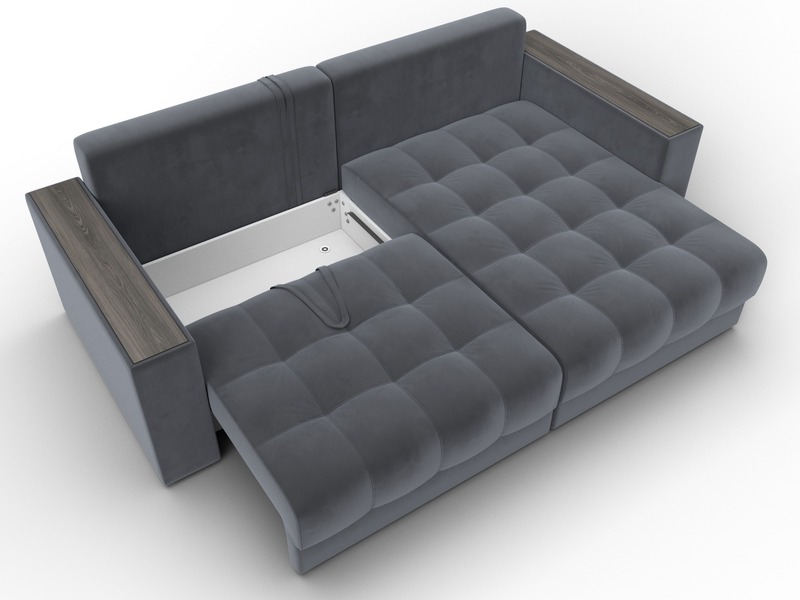 Диван угловой с декором Лига-049 НПБ, Велюр, SEVEN 17 серый