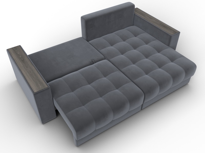 Диван угловой с декором Лига-049 НПБ, Велюр, SEVEN 17 серый