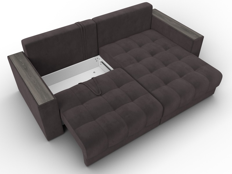 Диван угловой с декором Лига-049 НПБ, Велюр, SEVEN 727 коричневый