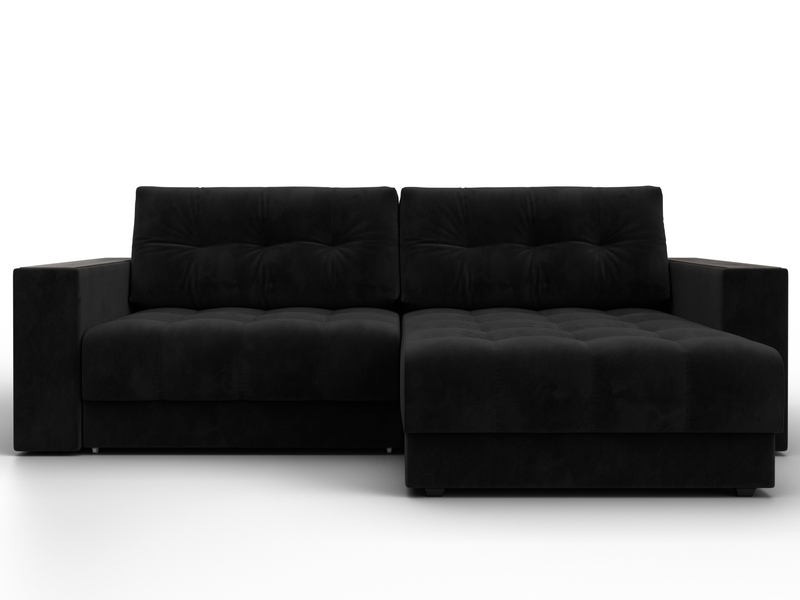 Диван угловой с декором Лига-049 НПБ, Велюр, SEVEN 35 черный