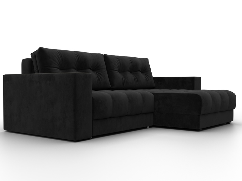 Диван угловой с декором Лига-049 НПБ, Велюр, SEVEN 35 черный