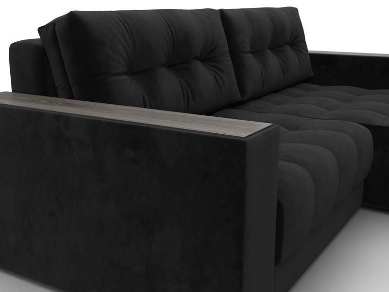 Диван угловой с декором Лига-049 НПБ, Велюр, SEVEN 35 черный