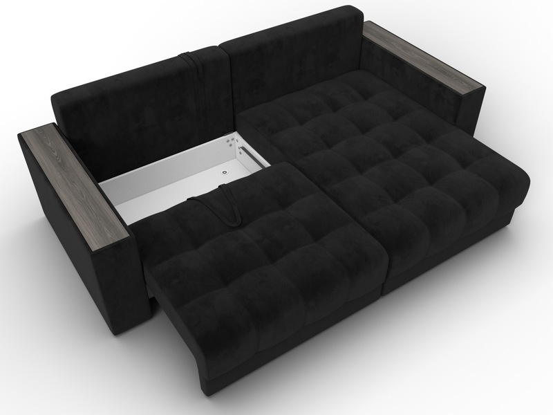 Диван угловой с декором Лига-049 НПБ, Велюр, SEVEN 35 черный