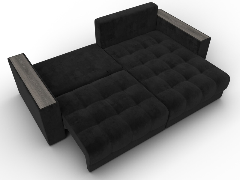 Диван угловой с декором Лига-049 НПБ, Велюр, SEVEN 35 черный