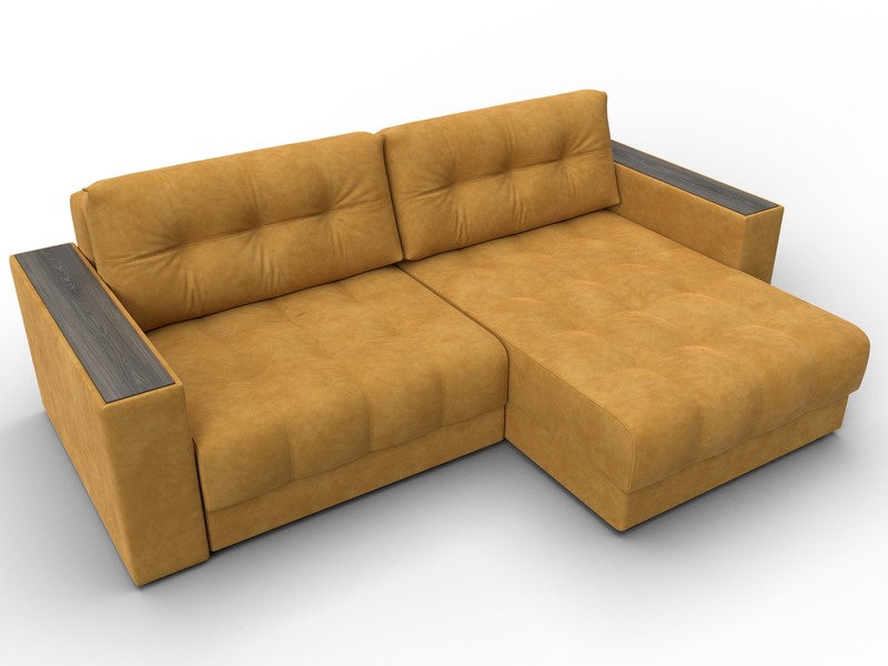Диван угловой с декором Лига-049 НПБ, Велюр, BRUT 10 желтый