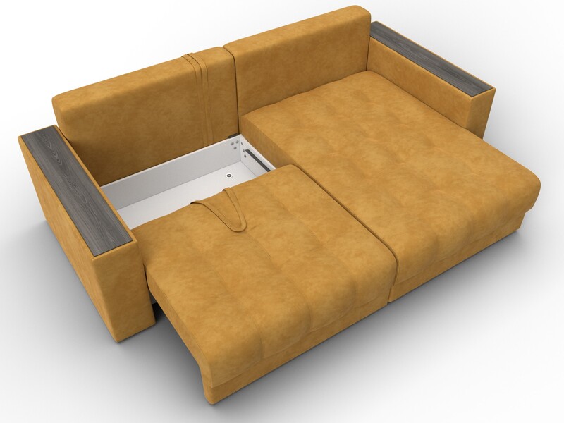 Диван угловой с декором Лига-049 НПБ, Велюр, BRUT 10 желтый