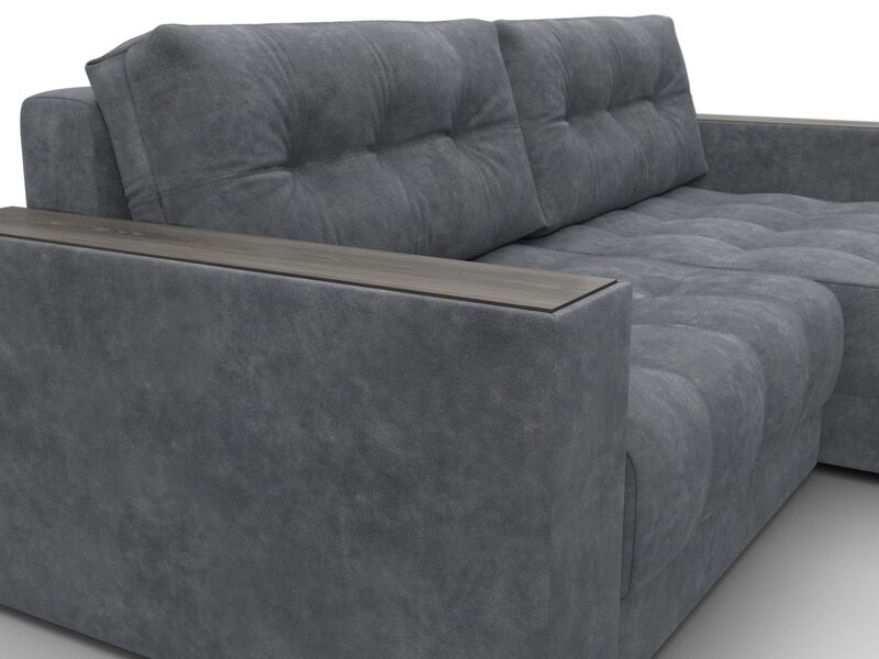 Диван угловой с декором Лига-049 НПБ, Велюр, BRUT 16 темно-серый