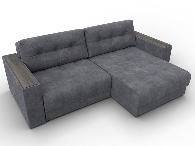 Диван угловой с декором Лига-049 НПБ, Велюр, BRUT 16 темно-серый