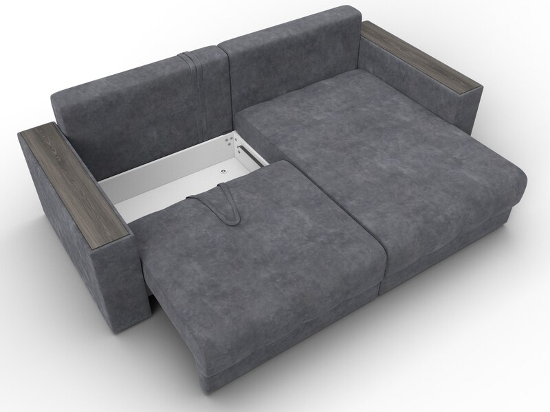 Диван угловой с декором Лига-049 НПБ, Велюр, BRUT 16 темно-серый