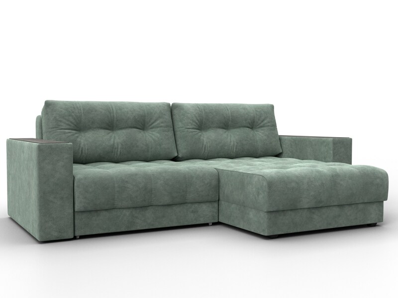 Диван угловой с декором Лига-049 НПБ, Велюр, BRUT 08 зеленый
