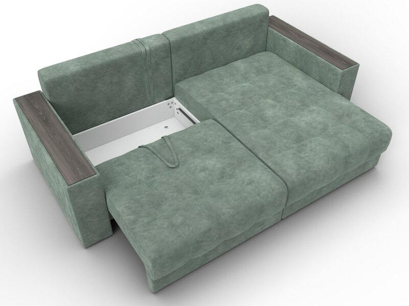 Диван угловой с декором Лига-049 НПБ, Велюр, BRUT 08 зеленый