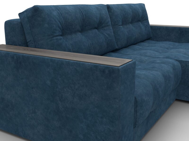 Диван угловой с декором Лига-049 НПБ, Велюр, BRUT 11 синий