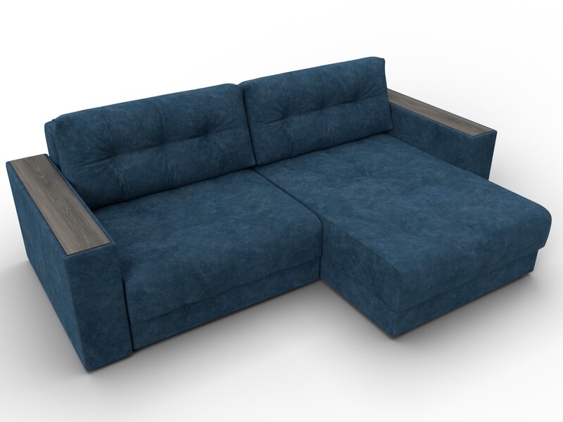 Диван угловой с декором Лига-049 НПБ, Велюр, BRUT 11 синий