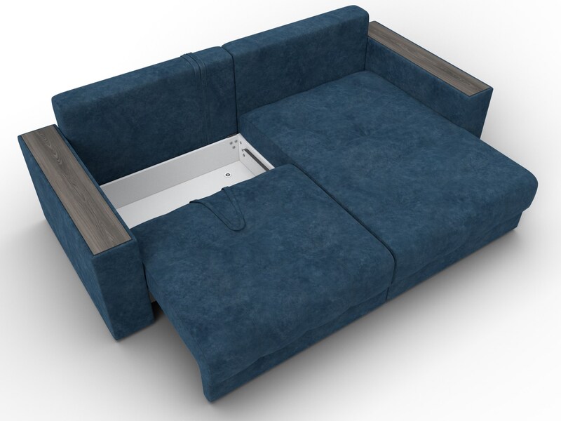 Диван угловой с декором Лига-049 НПБ, Велюр, BRUT 11 синий