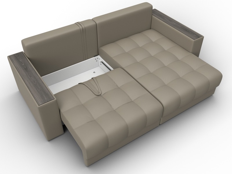 Диван угловой с декором Лига-049 НПБ, Экокожа, GRIFON 04 бежевый