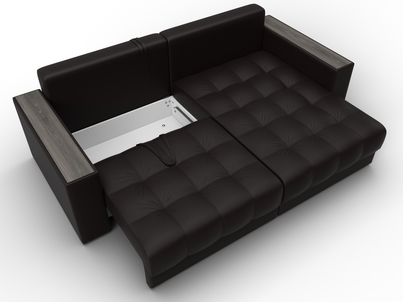 Диван угловой с декором Лига-049 НПБ, Экокожа, GRIFON 12 коричневый