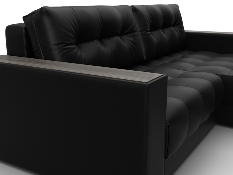 Диван угловой с декором Лига-049 НПБ, Экокожа, GRIFON 18 черный