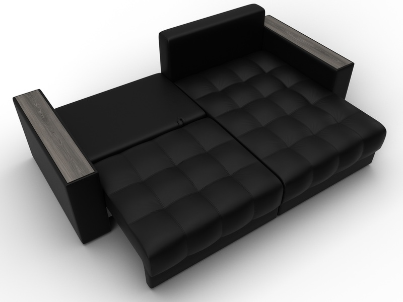 Диван угловой с декором Лига-049 НПБ, Экокожа, GRIFON 18 черный