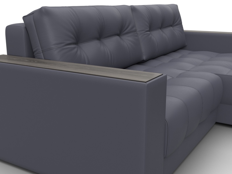 Диван угловой с декором Лига-049 НПБ, Экокожа, GRIFON 15 серый