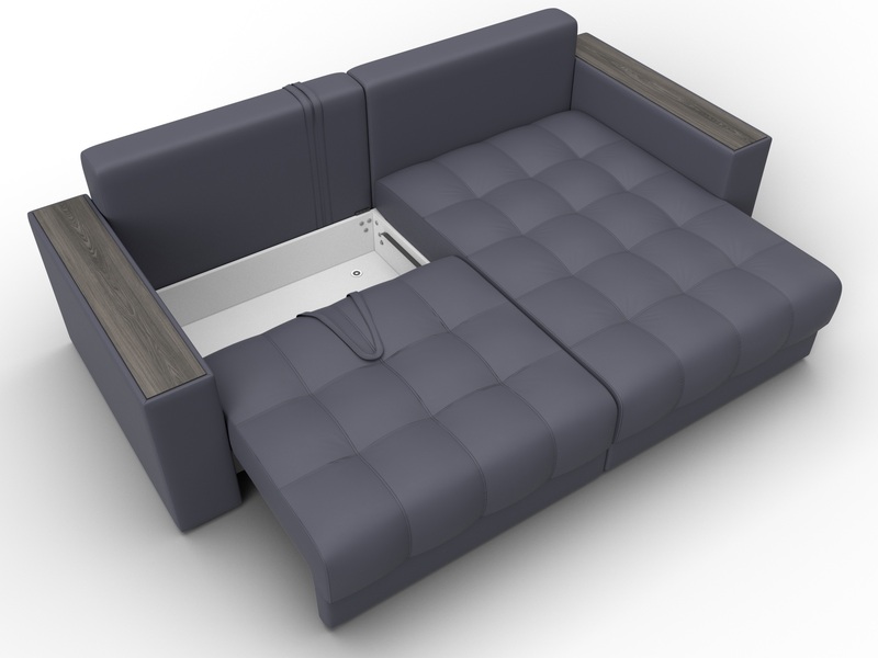 Диван угловой с декором Лига-049 НПБ, Экокожа, GRIFON 15 серый