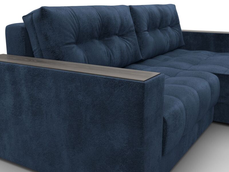 Диван угловой с декором Лига-049 НПБ, Велюр, TOWER 13 синий